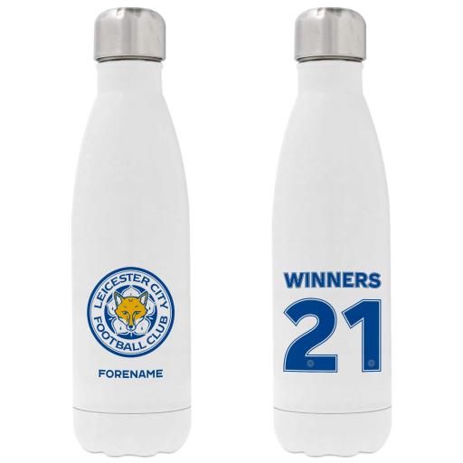 Personalised Leicester City FC Winners 2021 Back of Shirt Insulated Water Bottle - White